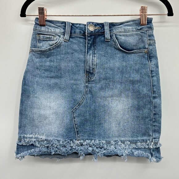 8th of LA Denim Mini Skirt with Frayed Hem Size Small - Picture 1 of 4